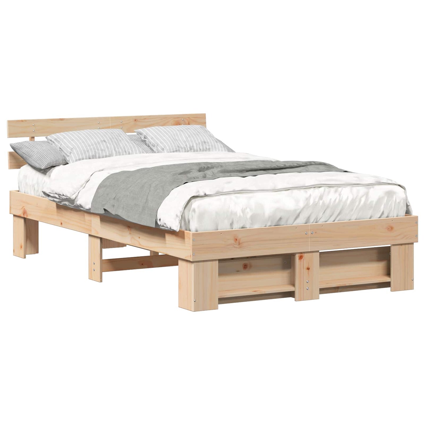 Bettrahmen mit Kopfteil Braun 135 x 190 cm Massives Kiefernholz