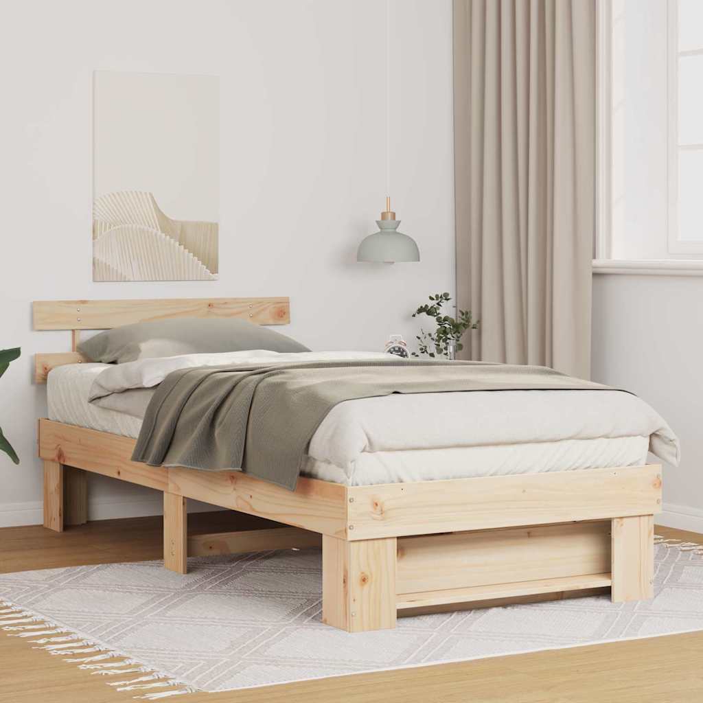 Bettrahmen mit Kopfteil Braun 75 x 190 cm Massives Kiefernholz