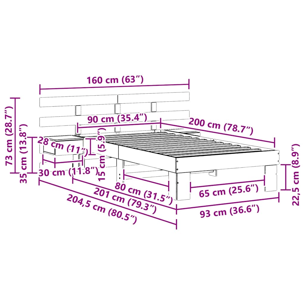 Bettgestell mit Kopfteil Weiß 90 x 200 cm Massivholz Kiefer