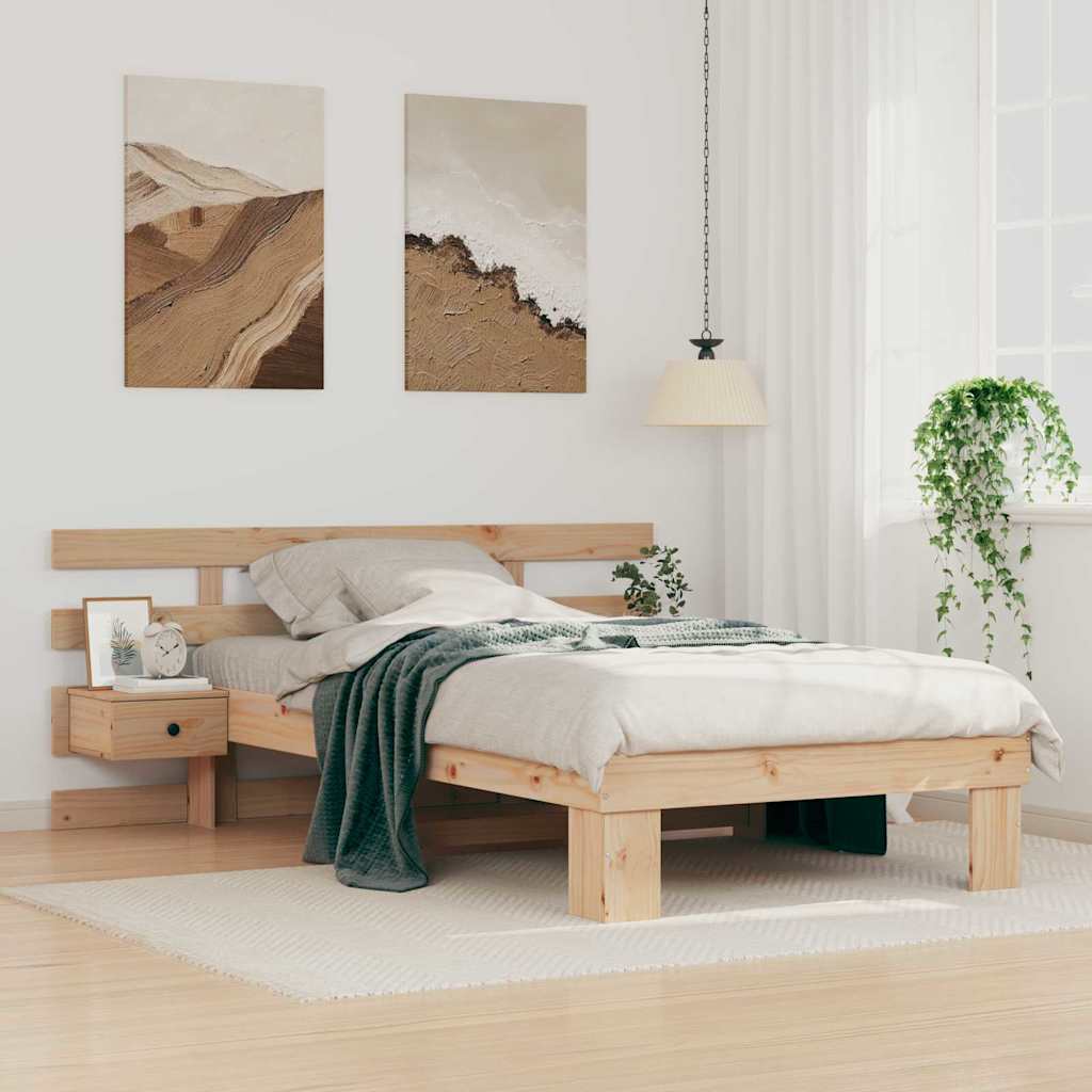 Bettrahmen mit Kopfteil Braun 90 x 190 cm Massives Kiefernholz