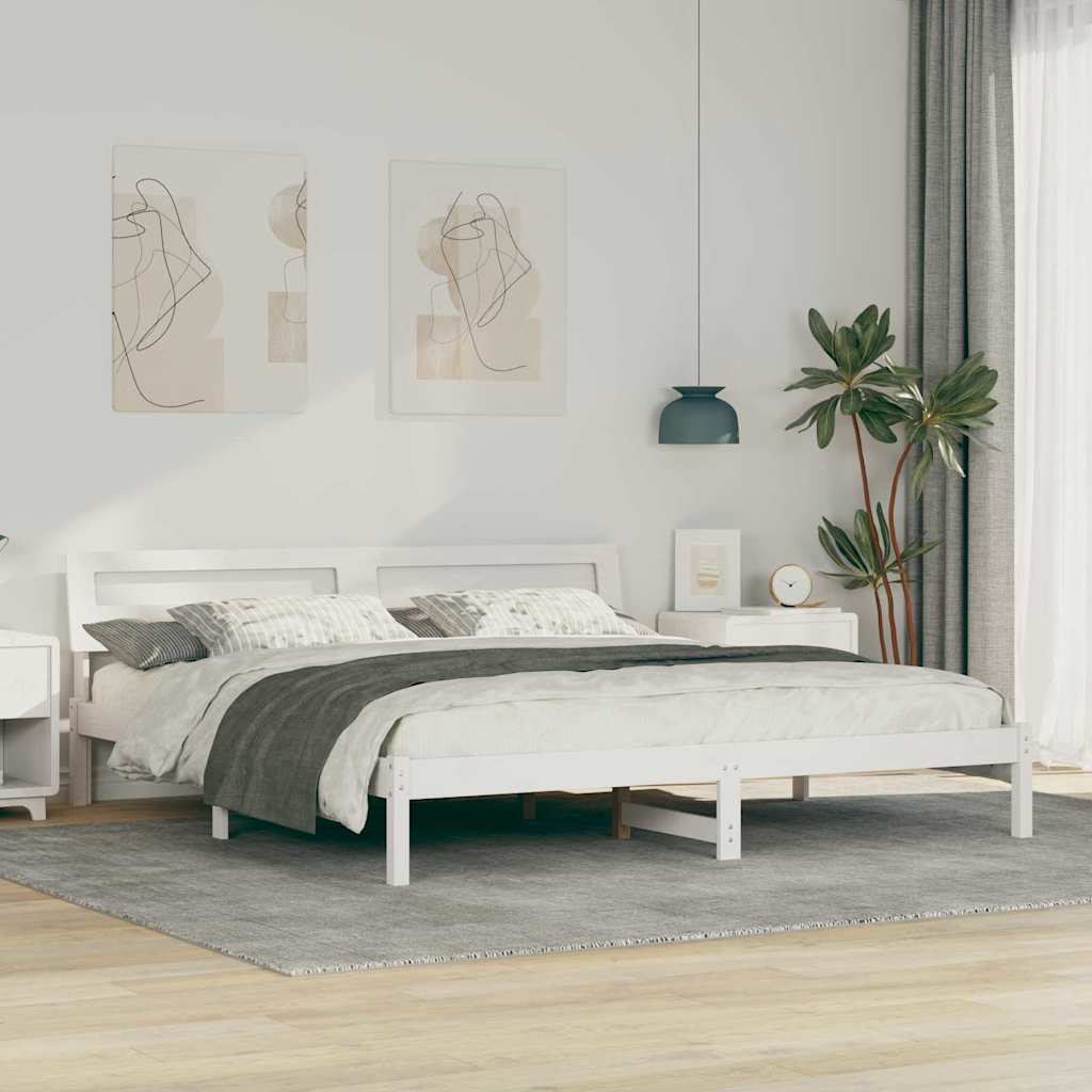 Bettrahmen mit Kopfteil Weiß 180 x 200 cm Massives Kiefernholz