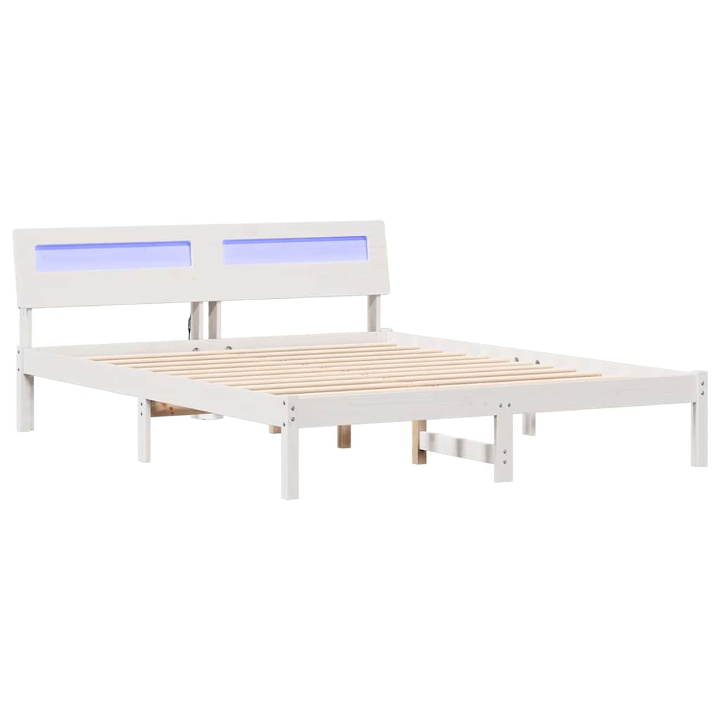 Bettrahmen mit Kopfteil Weiß 160 x 200 cm Massives Kiefernholz