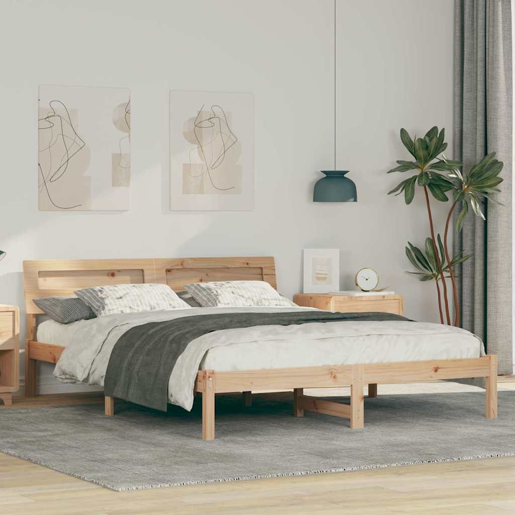 Bettrahmen mit Kopfteil Braun 150 x 200 cm Massives Kiefernholz