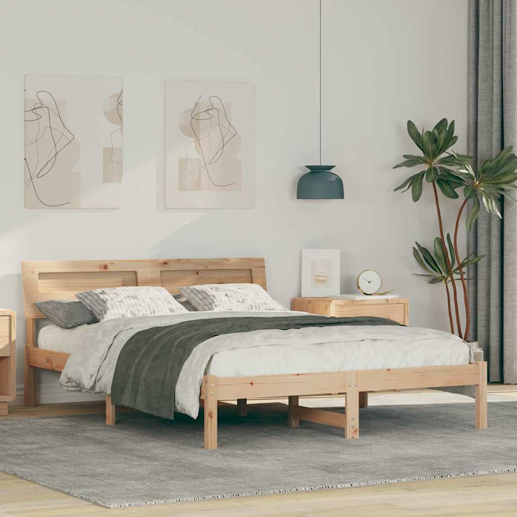 Bettrahmen mit Kopfteil Braun 140 x 190 cm Massives Kiefernholz