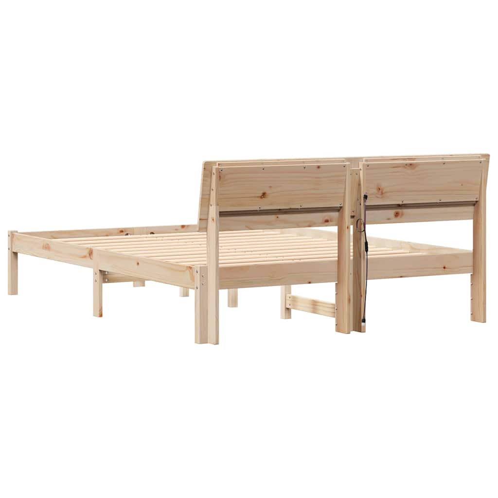 Bettrahmen mit Kopfteil Braun 140 x 190 cm Massives Kiefernholz