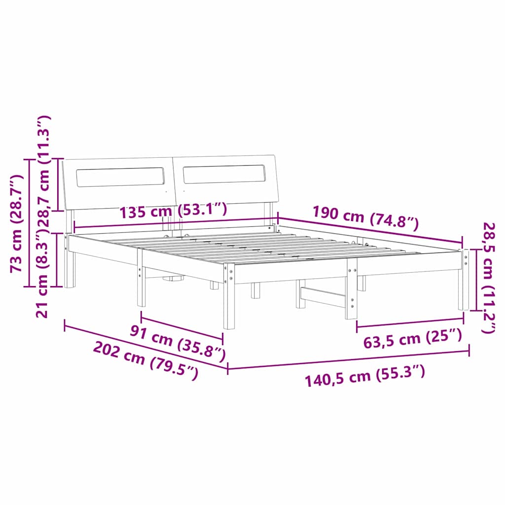 Bettgestell mit Kopfteil Braun 135 x 190 cm Massivholz Kiefer