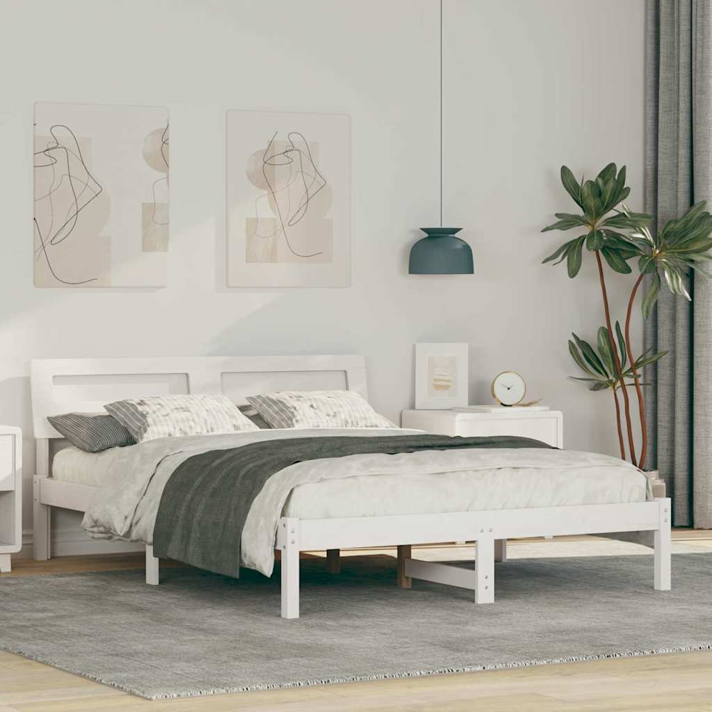 Bettrahmen mit Kopfteil Weiß 135 x 190 cm Massives Kiefernholz