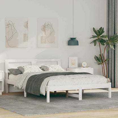 Bettrahmen mit Kopfteil Weiß 135 x 190 cm Massives Kiefernholz