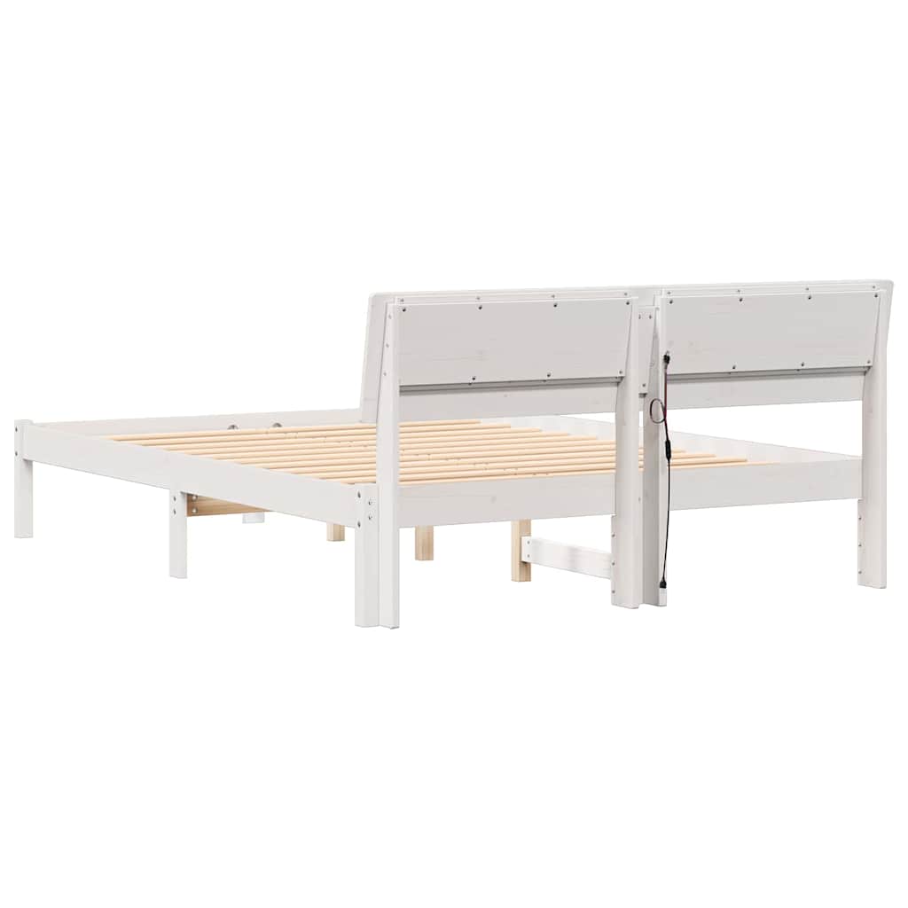 Bettrahmen mit Kopfteil Weiß 135 x 190 cm Massives Kiefernholz