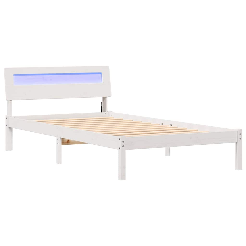 Bettrahmen mit Kopfteil Weiß 90 x 200 cm Massives Kiefernholz