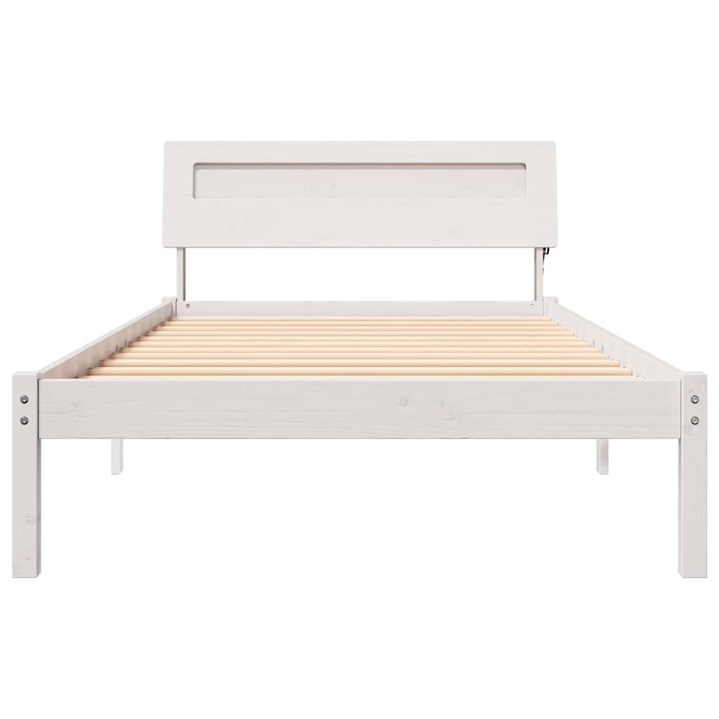 Bettrahmen mit Kopfteil Weiß 90 x 190 cm Massives Kiefernholz