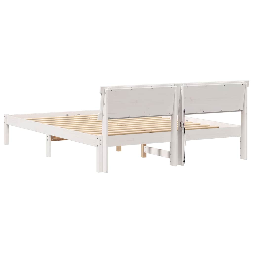 Bettrahmen mit Kopfteil Weiß 140 x 200 cm Massives Kiefernholz