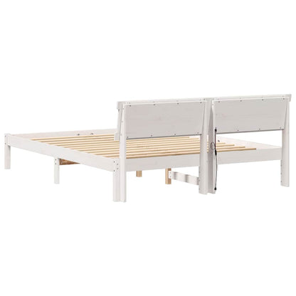 Bettrahmen mit Kopfteil Weiß 140 x 200 cm Massives Kiefernholz