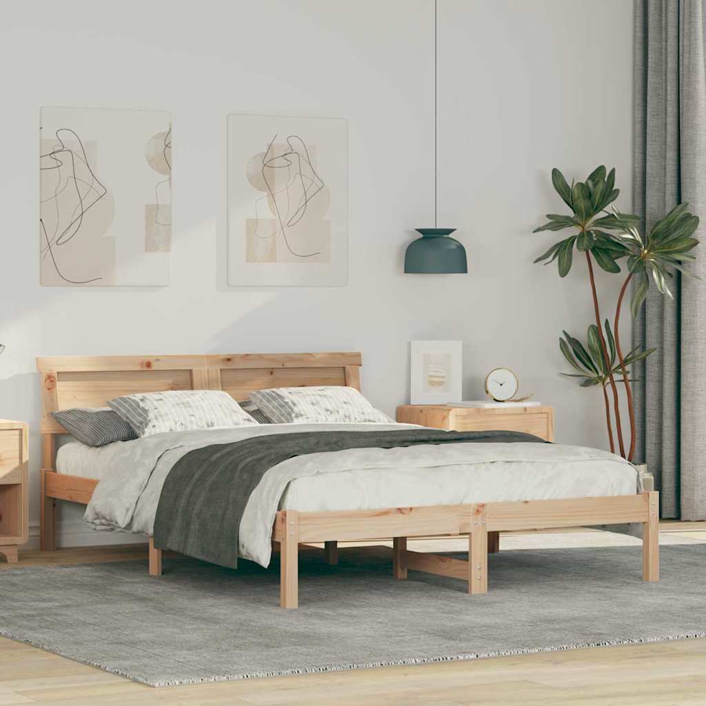 Bettrahmen mit Kopfteil Braun 140 x 190 cm Massives Kiefernholz