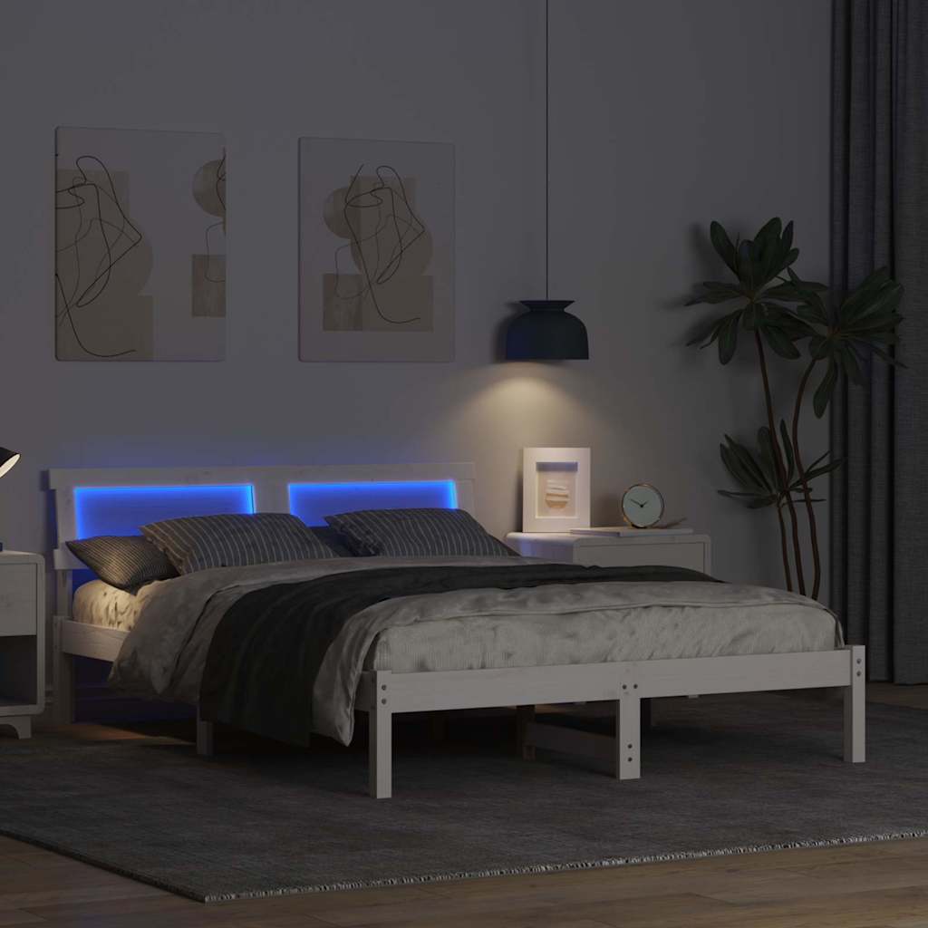 Bettgestell mit Kopfteil Weiß 140 x 190 cm Massivholz Kiefer