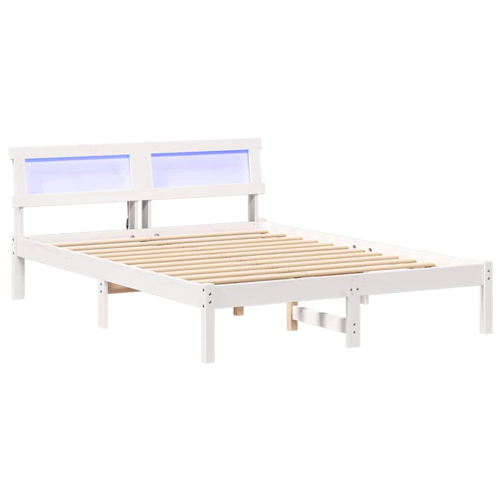 Bettrahmen mit Kopfteil Weiß 135 x 190 cm Massives Kiefernholz