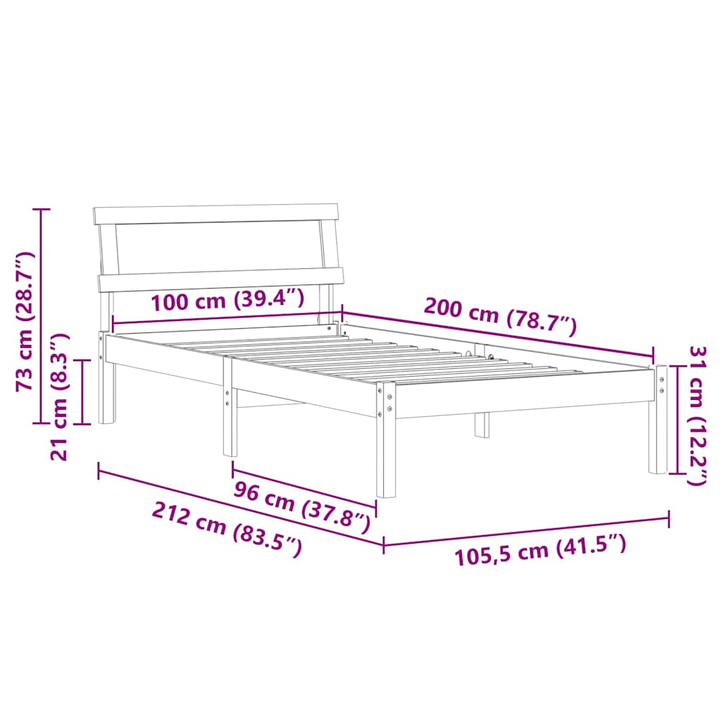 Bettrahmen mit Kopfteil Braun 100 x 200 cm Massives Kiefernholz
