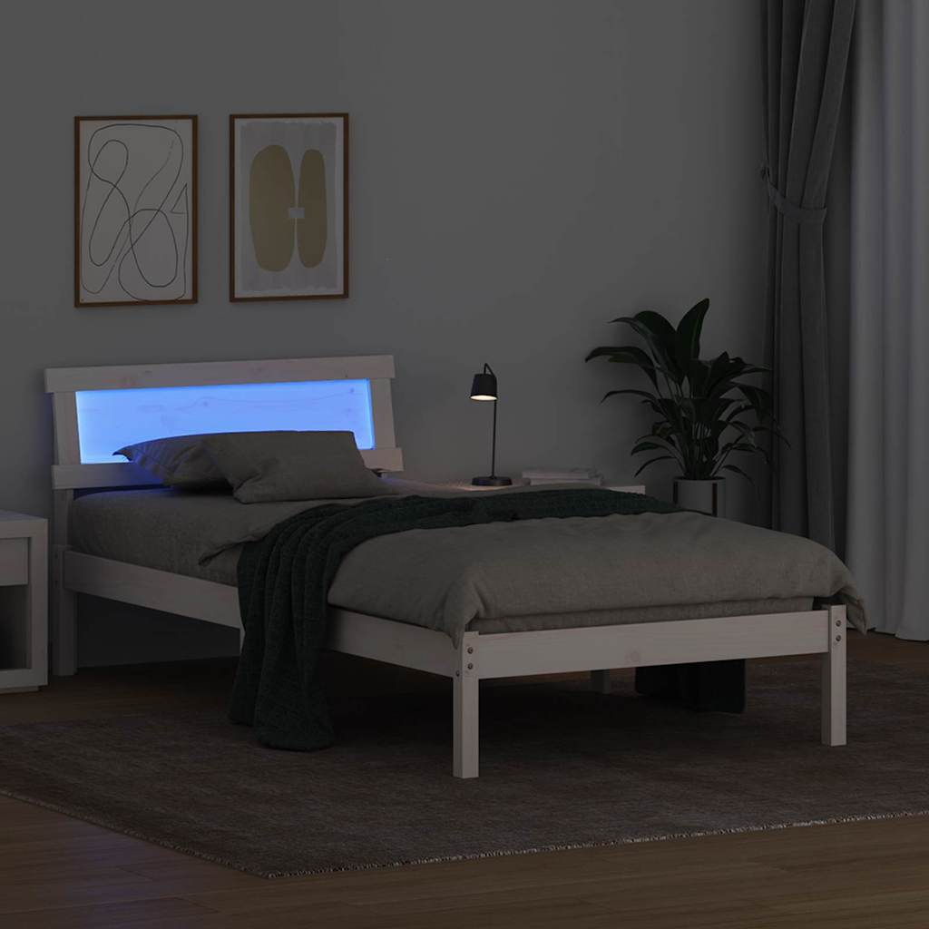 Bettrahmen mit Kopfteil Weiß 80 x 200 cm Massives Kiefernholz