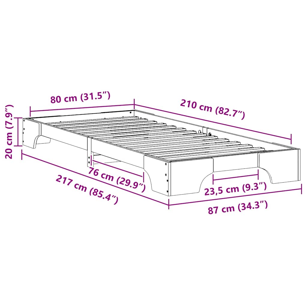 Bettrahmen Weiß 80 x 210 cm Massives Kiefernholz