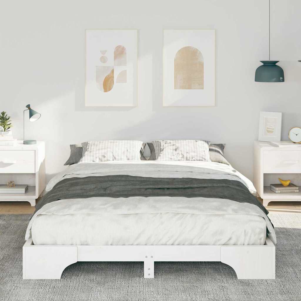 Bettrahmen Weiß 140 x 210 cm Massives Kiefernholz