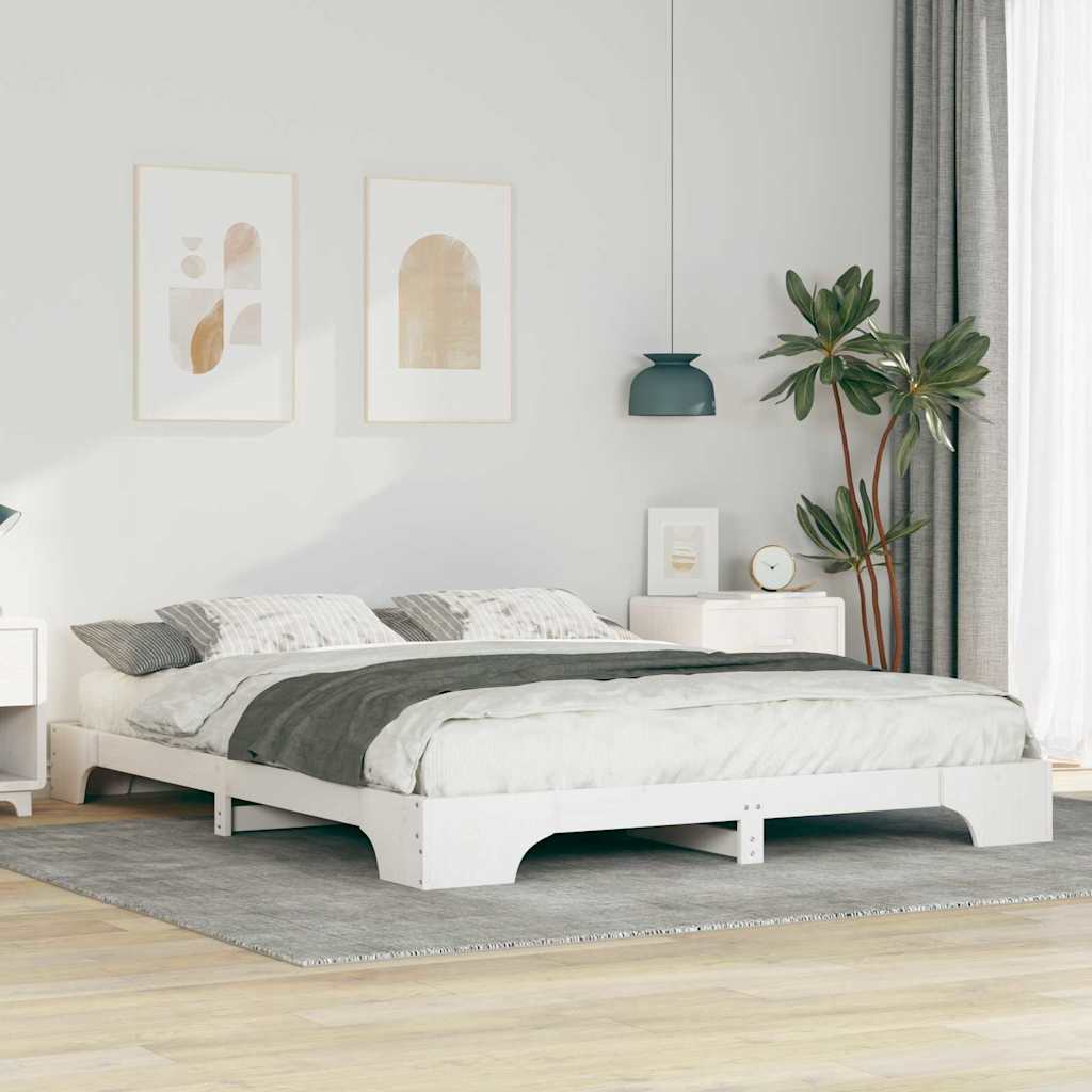 Bettrahmen Weiß 160 x 210 cm Massives Kiefernholz