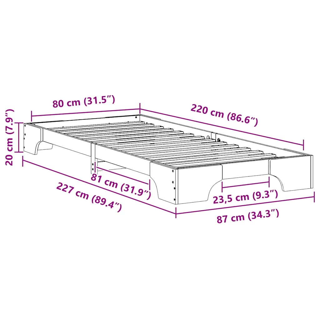 Bettrahmen Braun 80 x 220 cm Massives Kiefernholz