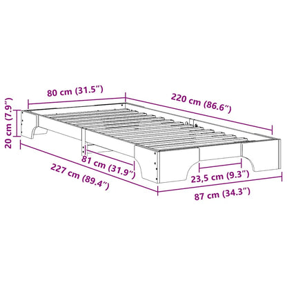 Bettrahmen Weiß 80 x 220 cm Massives Kiefernholz