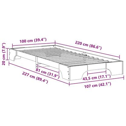 Bettrahmen Braun 100 x 220 cm Massives Kiefernholz