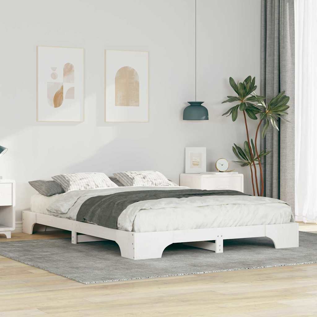Bettrahmen Weiß 140 x 220 cm Massives Kiefernholz
