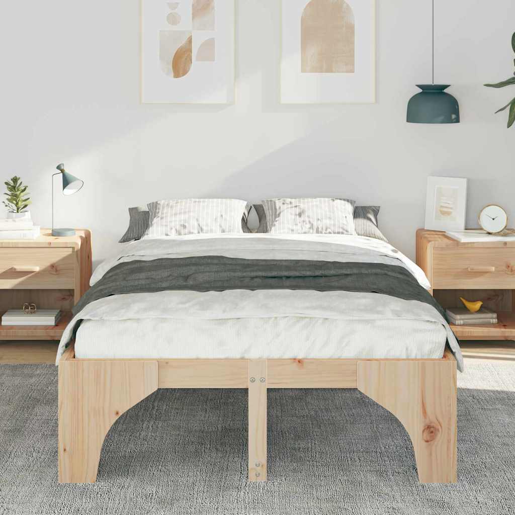 Bettrahmen Braun 135 x 190 cm Massives Kiefernholz