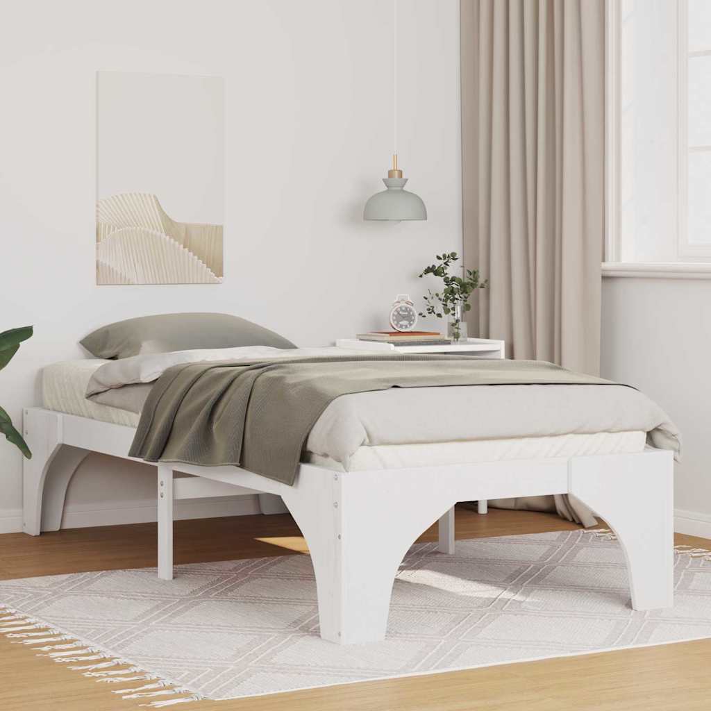 Bettrahmen Weiß 75 x 190 cm Massives Kiefernholz