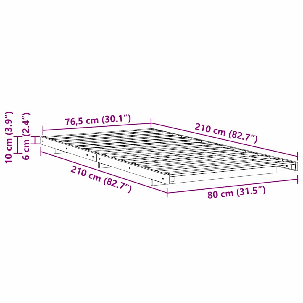 Bettrahmen Braun 80 x 210 cm Massives Kiefernholz
