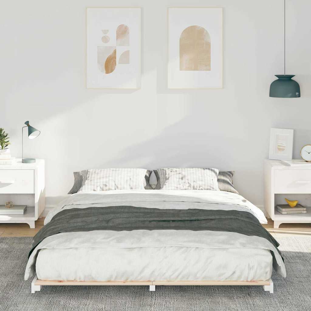 Bettrahmen Weiß 160 x 210 cm Massives Kiefernholz