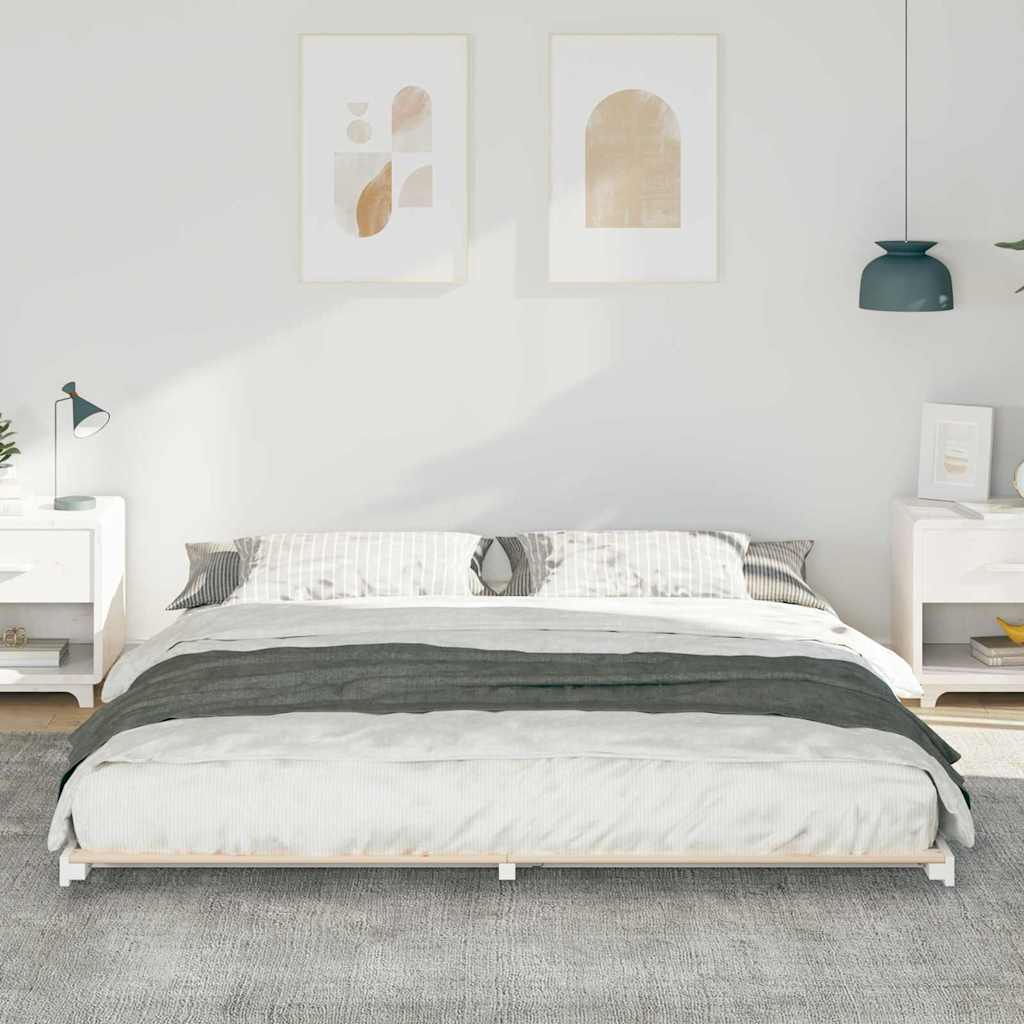 Bettrahmen Weiß 200 x 210 cm Massives Kiefernholz