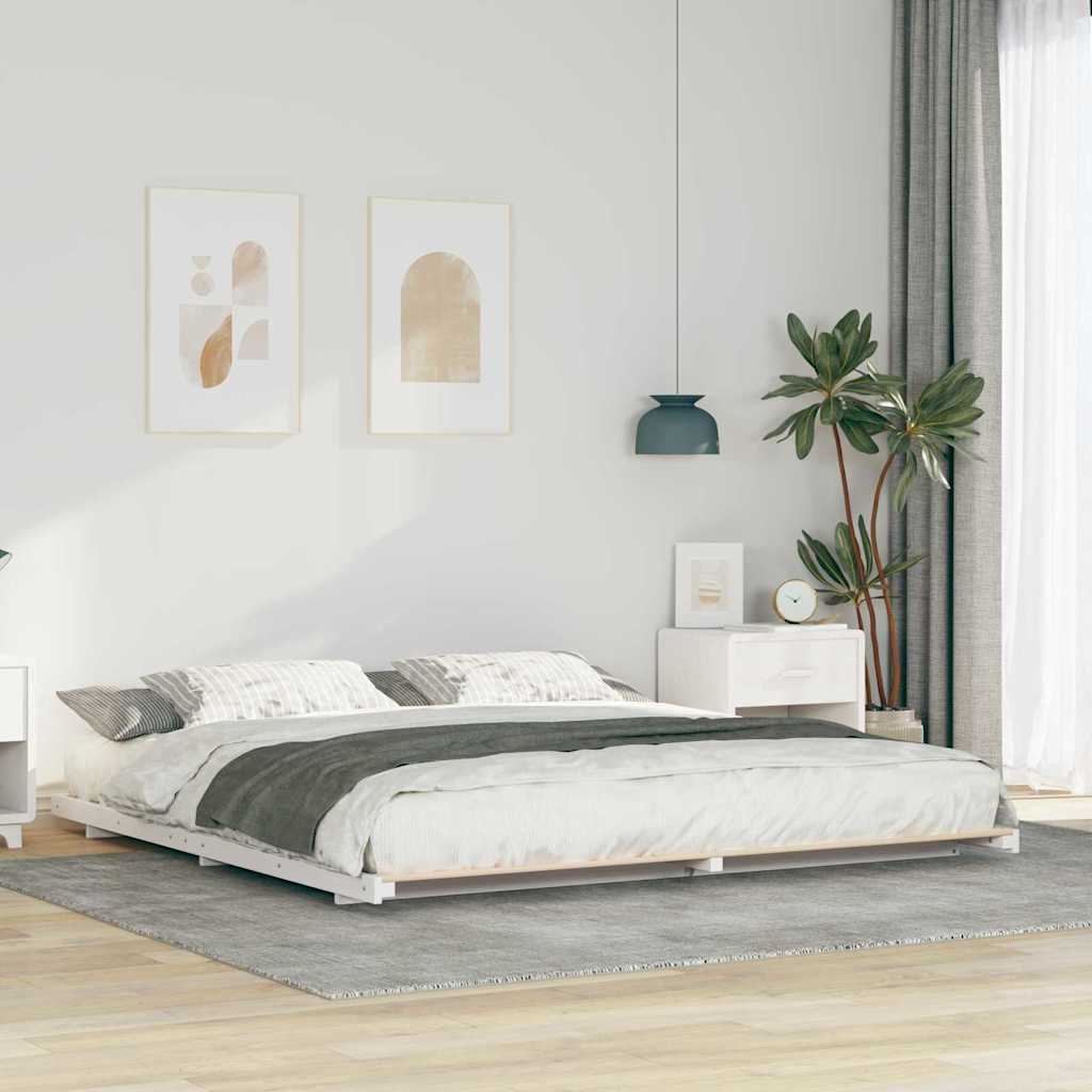 Bettrahmen Weiß 200 x 220 cm Massives Kiefernholz