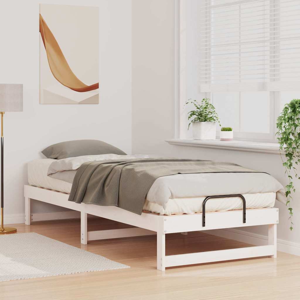 Bettrahmen Weiß 90 x 210 cm Massives Kiefernholz