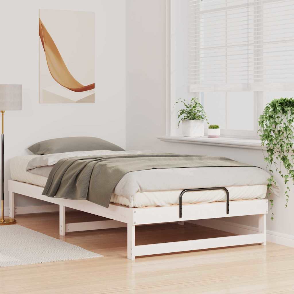 Bettrahmen Weiß 100 x 210 cm Massives Kiefernholz