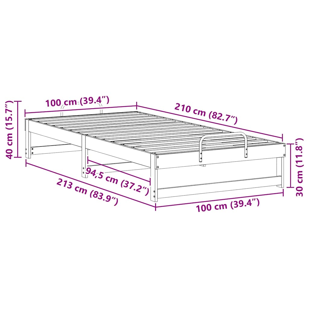 Bettrahmen Weiß 100 x 210 cm Massives Kiefernholz