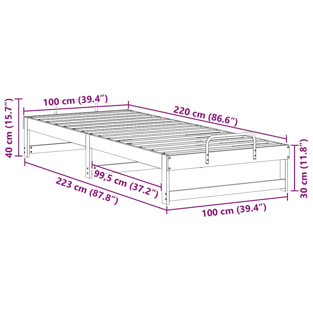 Bettrahmen Weiß 100 x 220 cm Massives Kiefernholz