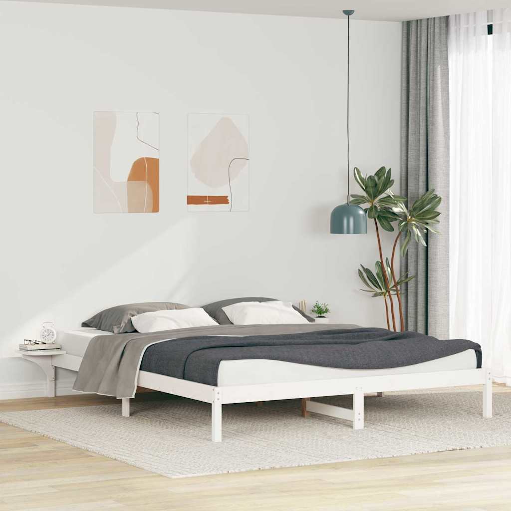 Bettgestell mit Nachttischen Weiß 200 x 220 cm
