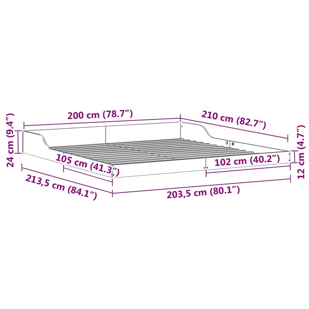 Bettrahmen Weiß 200 x 210 cm Massives Kiefernholz
