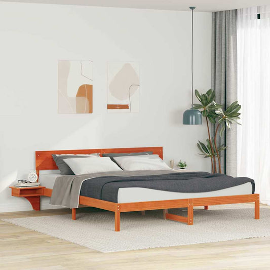 Bettgestell mit Nachttischen Wachsbraun Massivholz Kiefer