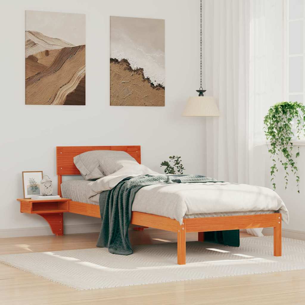 Bettgestell mit Nachttischen Wachsbraun Massivholz Kiefer