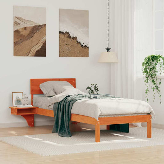 Bettgestell mit Nachttischen Wachsbraun Massivholz Kiefer