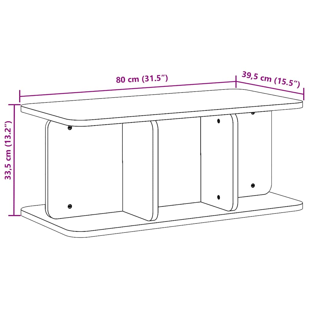 Couchtisch Natur 80 x 39,5 x 33,5 cm Massivholz Kiefer