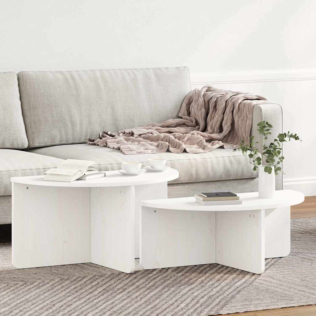 Couchtisch 2 pcs Weiß 79 x 39,5 x 40 cm Massivholz Kiefer