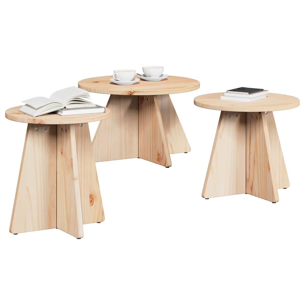 Couchtisch 3 pcs Natur 49 x 49 x 30 cm Massivholz Kiefer