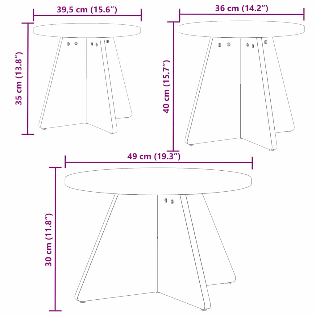 Couchtisch 3 pcs Natur 49 x 49 x 30 cm Massivholz Kiefer