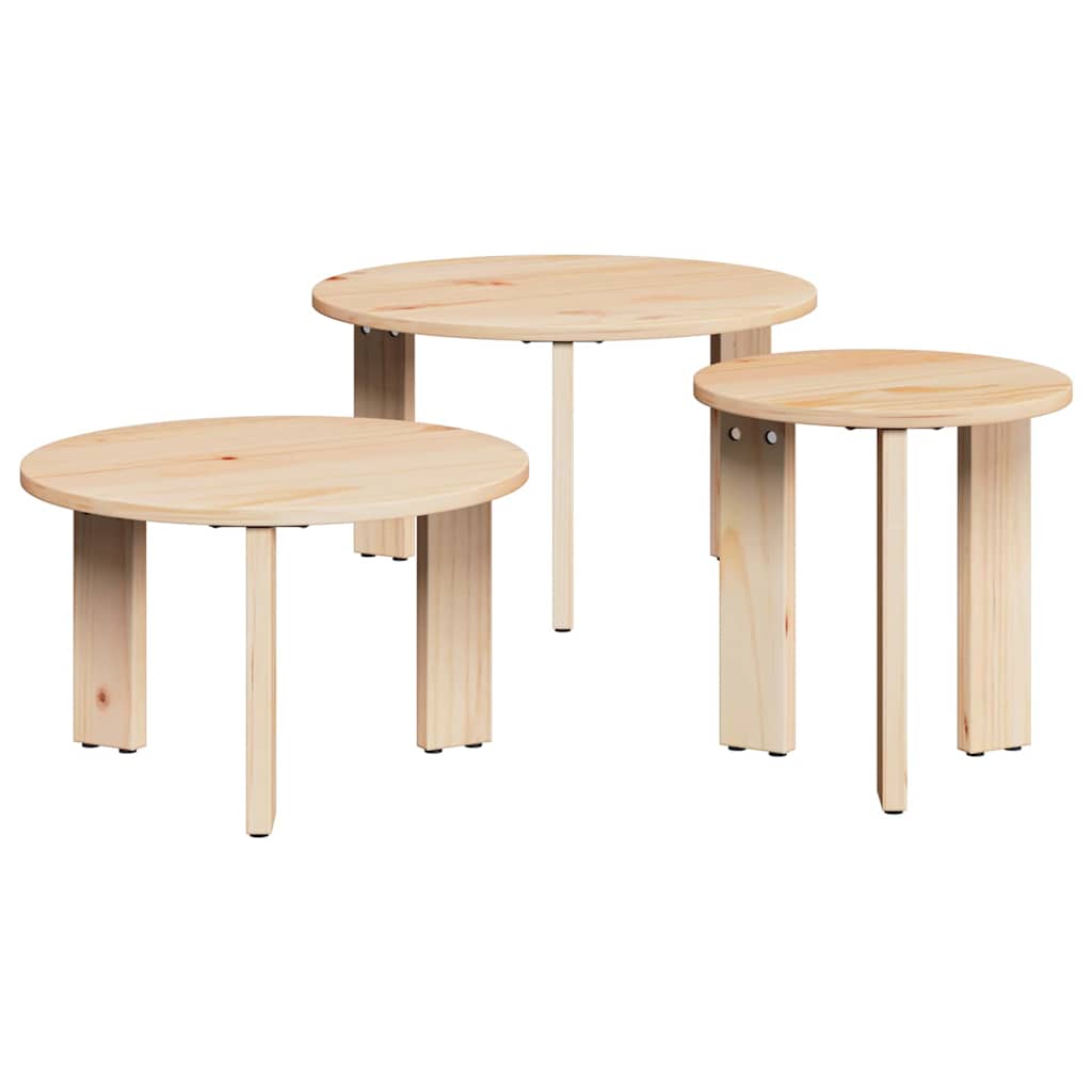 Couchtisch 3 pcs Natur 47,5 x 47,5 x 27 cm Massivholz Kiefer