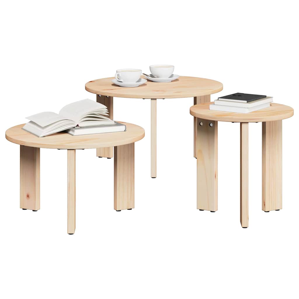 Couchtisch 3 pcs Natur 47,5 x 47,5 x 27 cm Massivholz Kiefer